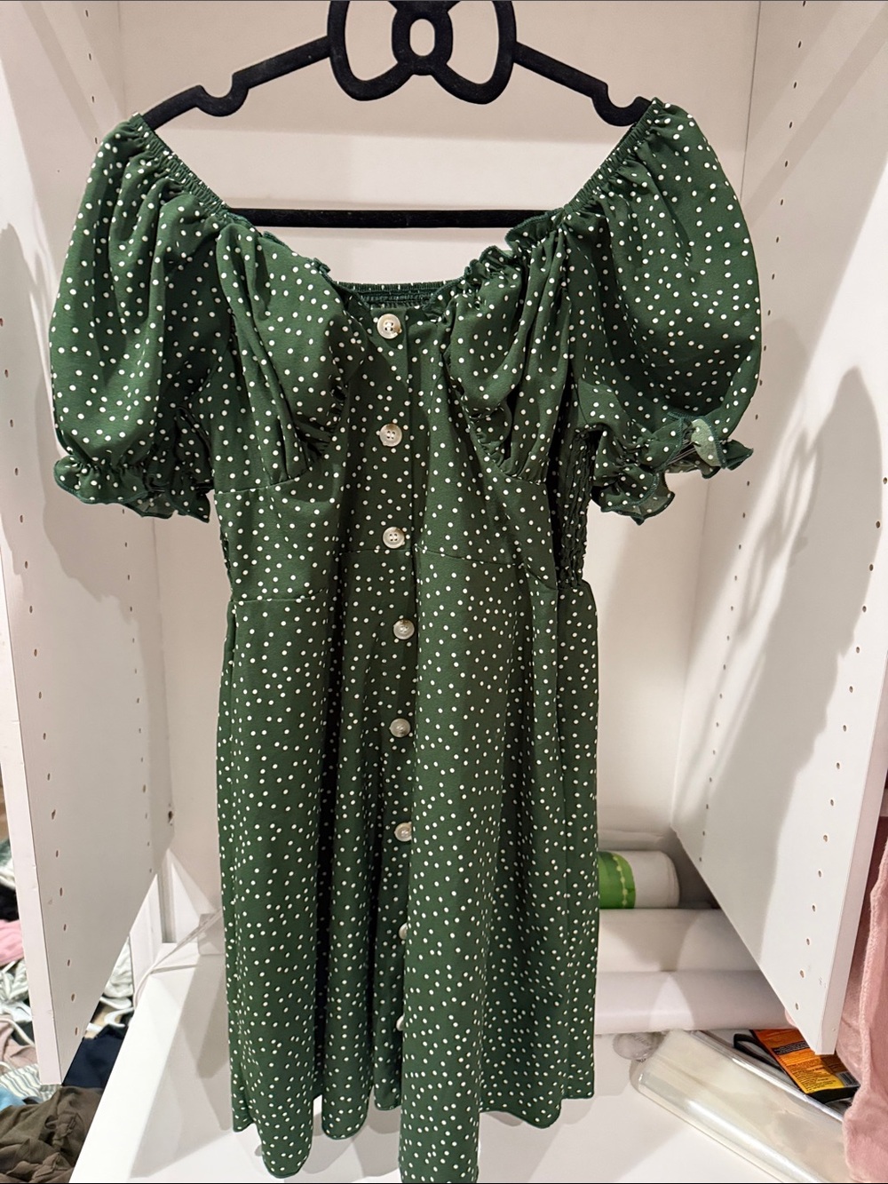 Green Polka Dot Off-Shoulder Midi Dress